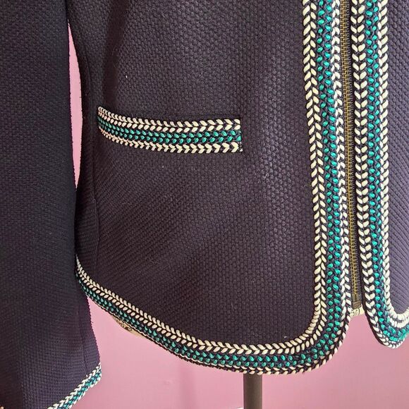 Talbots zipper front navy blazer jacket with pockets embroidered Sz 6 - Picture 11 of 12
